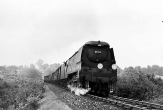 BR(S) Battle of Britain class 34055 'Fighter Pilot' north of Horam, East Sussex with the 9.05am Freight Polegate - Heathfield on Saturday 02 Jul 1960 - J.J. Smith [042008]