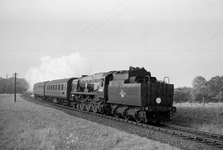 BR(S) West Country class 34008 'Padstow' north of Polegate, East Sussex with the 8.44am Hailsham - Eastbourne service on Saturday 06 Aug 1960 - J.J. Smith [042084]