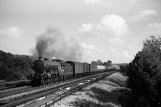 BR(S) Brighton Atlantic class 32422 'North Foreland' at Copyhold Junction, West Sussex with the 4.25pm Newhaven - Victoria service on Sunday 10 Aug 1952 - J.J. Smith [043031]