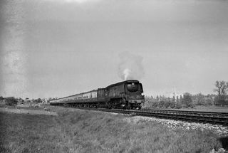 BR(S) Battle of Britain class 34089 '602 Squadron' at Canterbury Loop, Kent with the 3.43pm Birchington - Victoria service on Saturday 09 May 1953 - J.J. Smith [043078]