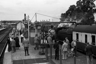BR Ex MSWJ class 1335 at Moreton in Marsh Station, Gloucestershire with the "SLS Shipston Branch Tour" Rail Tour on Sunday 31 Aug 1952 - J.J. Smith [043152]