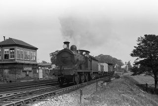 BR(S) C class 31270 at Ashford B Signal Box, Kent with an up Freight to Tonbridge Line service on Saturday 14 Aug 1954 - J.J. Smith [043976]