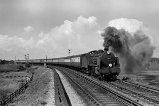 BR(S) N class 31810 at Polegate, East Sussex with the 10.40am Hayes - Eastbourne service on Sunday 15 Aug 1954 - J.J. Smith [043983]
