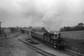 BR(S) 0415 class 30583 at Combpyne Station, Devon with the 10.35am Axminster - Lyme Regis service on Saturday 21 Aug 1954 - J.J. Smith [043990]