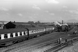 BR(M) 3F class 52501 at Moor Row, Cumbria, Cumbria with the "SLS West Cumberland" Rail Tour on Sunday 05 Sep 1954 - J.J. Smith [044010]