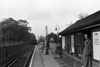 Class 2-WIM 1805 at Beddington Lane Station, Greater London with the 11.52am Wimbledon - West Croydon service on Saturday 23 Oct 1954 - J.J. Smith [044097]