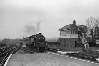 BR Std 4MT class 80019 at Horsted Keynes, West Sussex with the 8.00am Brighton - London Bridge service on Saturday 30 Apr 1955 - J.J. Smith [044227]