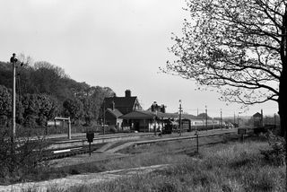 BR(S) T9 class 30718 at Horsted Keynes Station, West Sussex with the 5.18pm Brighton - Victoria service on Wednesday 25 May 1955 - J.J. Smith [044254]