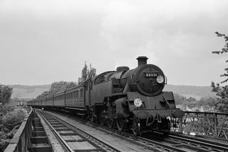 BR Std 4MT class 80031 at Oxted, Surrey with the 12.25pm London Bridge - Tunbridge Wells West (inc PP 738) service on Saturday 11 Jun 1955 - J.J. Smith [044268]