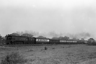 BR(S) Battle of Britain class 34068 'Kenley' near Burpham, West Sussex on Saturday 01 Jun 1957 - J.J. Smith [044393]