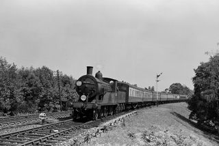 BR(S) T9 class 30301 at Bursledon, Hampshire with the 11.15am Portsmouth - Botley service on Saturday 27 Jul 1957 - J.J. Smith [044540]