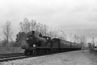 BR(S) T9 class 30726 in Hampshire with the 11.42am Andover Junction - Portsmouth service on Saturday 26 Oct 1957 - J.J. Smith [044654]