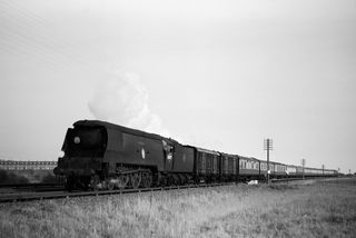 BR(S) Battle of Britain class 34077 '603 Squadron' in West Sussex with the 4.14pm Newhaven - Victoria service on Sunday 05 Apr 1959 - J.J. Smith [045202]