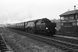 BR(S) West Country class 34094 'Mortehoe' at Queens Head, West Midlands with the 4.30pm Tyseley - Queens Head service on Saturday 27 Apr 1963 - J.J. Smith [046399]