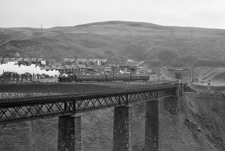 BR 5700 class 9678 at Cymmer Viaduct, Glamorgan with the "SRC Y Ddraig Goch" Rail Tour on Saturday 21 Nov 1964 - J.J. Smith [046912]