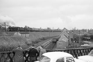 BR(M) 8F class 48706 & BR Std 4MT class 80043 at Templecombe, Somerset with the "SLS Last Passenger Train on S&D" Rail Tour on Sunday 06 Mar 1966 - J.J. Smith [047278]