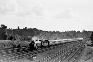 BR(S) King Arthur class 30455 'Sir Launcelot' at Woking Junction, Surrey on Saturday 14 Aug 1954 - C. Hogg [048184]