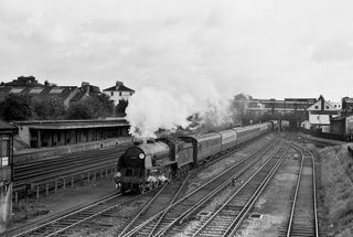 BR(S) King Arthur class 30456 'Sir Galahad' at Wimbledon, Greater London with the 9.27am Waterloo - Weymouth service on Saturday 11 Sep 1954 - C. Hogg [048204]