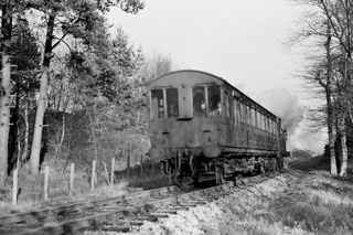 BR(S) M7 class 30049 near Midhurst, West Sussex with the 12.33pm Pulborough - Petersfield (pushing) service on Saturday 18 Dec 1954 - C. Hogg [048258]