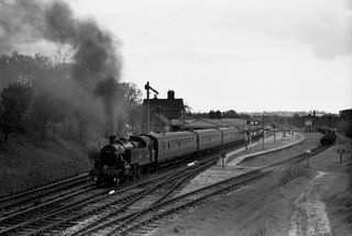 BR(M) 2MT class 41317 at Horsted Keynes, West Sussex with the 4.3pm Lewes - East Grinstead service on Saturday 07 May 1955 - C. Hogg [048304]