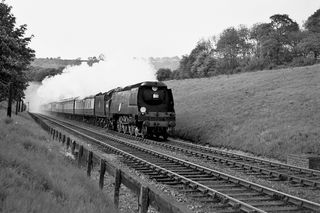 BR(S) Battle of Britain class 34085 '501 Squadron' at Hildenborough, Kent with the 6.15pm Charing Cross - Ramsgate service on Saturday 19 May 1956 - C. Hogg [048389]