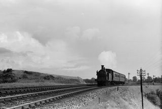 BR(S) M7 class 30131 between Yeovil Town and Yeovil Junction, Somerset in 1956 - C. Hogg [048432]
