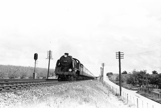 BR(S) King Arthur class 30766 'Sir Geraint' at Teynham, Kent with the 1.55pm Ramsgate - Victoria service on Saturday 18 May 1957 - C. Hogg [048936]