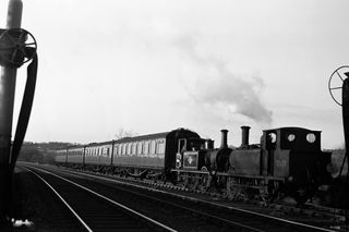 BR(S) Terrier class 32678 & BR(S) Terrier class 32636 at Robertsbridge, Kent with the "KESR special" on Saturday 12 Apr 1958 - C. Hogg [049036]