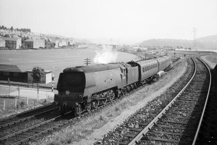 BR(S) West Country class 34023 'Blackmore Vale' at Lucas Terrace Halt, Devon on Friday 04 Sep 1959 - A. Postlewaite [050305]