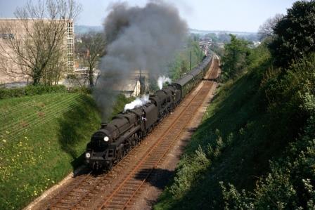 BR Std 5MT class 73169 & BR(S) Battle of Britain class 34077 '603 Squadron' at Alton, Hampshire with the 9.33am Waterloo - Bournemouth Central service on Sunday 01 May 1966 - J.J. Smith [060046]