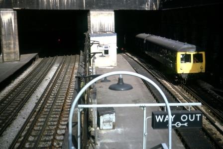 BR Class 105 at King's Cross (Widened Lines) Station, Greater London with the 8.38 am Enfield Chase - Moorgate service on Monday 14 Jun 1976 - J.J. Smith [060680]