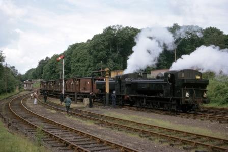 BR(W) 1600 class 1664 & BR(W) 1600 class 1668 at Coleford Junction, Gloucestershire with the "REC The Severn Bore Brake Van Special - 2nd Run" Rail Tour on Saturday 20 Jun 1964 - J.J. Smith [060966]