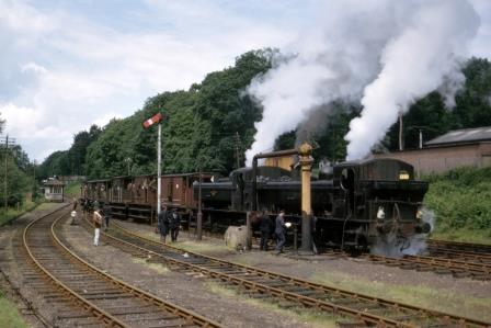 BR(W) 1600 class 1664 & BR(W) 1600 class 1668 at Coleford Junction, Gloucestershire with the "REC The Severn Bore Brake Van Special - 2nd Run" Rail Tour on Saturday 20 Jun 1964 - J.J. Smith [060967]