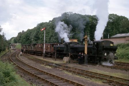 BR(W) 1600 class 1664 & BR(W) 1600 class 1668 at Coleford Junction, Gloucestershire with the "REC The Severn Bore Brake Van Special - 2nd Run" Rail Tour on Saturday 20 Jun 1964 - J.J. Smith [060968]