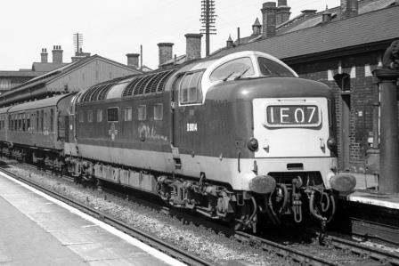 BR(E) Class 55 D9014 'The Duke of Wellington's Regiment' at Grantham, Lincolnshire with an up Passenger service on Easter Sunday 22 Apr 1962 - J.H.W. Kent [075081]
