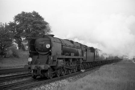 BR(S) West Country class 34022 'Exmoor' approaching Millbrook, Hampshire with a Waterloo - Bournemouth service circa May 1962 - J.H.W. Kent [075147]