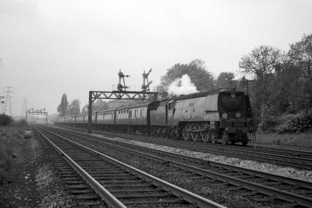 BR(S) Battle of Britain class 34057 'Biggin Hill' approaching Southampton Central, Hampshire with a Plymouth - Brighton service circa May 1962 - J.H.W. Kent [075149]