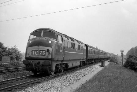 BR(W) Class Warship D864 'Zambesi' at Iver, Buckinghamshire with the 11.45am Paddington - Taunton service on Saturday 02 Jun 1962 - J.H.W. Kent [075174]