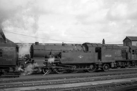 BR(S) H16 class 30520 at Clapham Junction Station, Greater London with an Empty Carriage Stock on Saturday 25 Aug 1962 - J.H.W. Kent [079086]