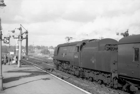 BR(S) Battle of Britain class 34064 'Fighter Command' at Fareham Station, Hampshire with a Brighton - Bournemouth West service on Sunday 28 Oct 1962 - J.H.W. Kent [079153]
