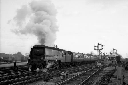 BR(S) West Country class 34006 'Bude' at Fareham Station, Hampshire with a Diverted Waterloo - Weymouth? service on Sunday 04 Nov 1962 - J.H.W. Kent [079173]