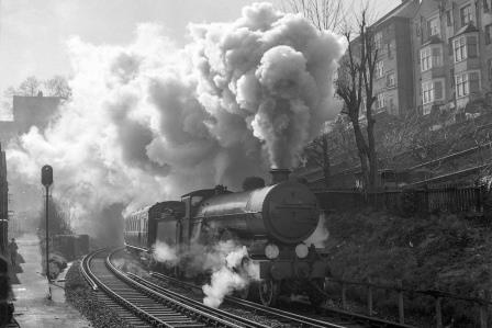 BR(S) Brighton Atlantic class 32424 'Beachy Head' at Cliftonville Spur, Preston Park, East Sussex with an up service on 5 Mar 1952 - J.H.W. Kent [090018]