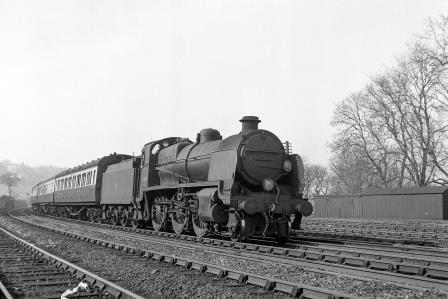 BR(S) N class 31414 passing Preston Park Pullman Car Works, East Sussex with a Birkenhead - Brighton service on Tuesday 15 Apr 1952 - J.H.W. Kent [090124]