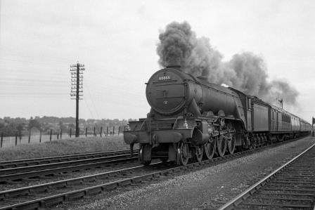 BR(E) A3 class 60065 'Knight of the Thistle' north of Potters Bar, Hertfordshire with a down Passenger service on Saturday 12 Jul 1952 - J.H.W. Kent [090335]