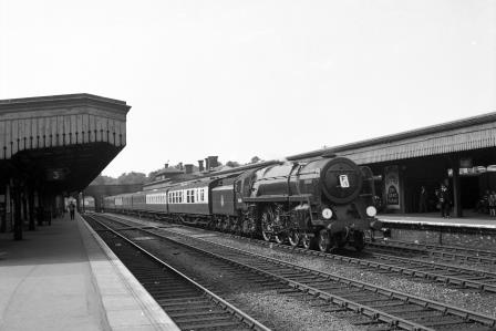 BR Britannia class 70014 'Iron Duke' at Ashford Station, Kent with a Victoria - Folkestone Harbour service on Saturday 26 Jul 1952 - J.H.W. Kent [090375]