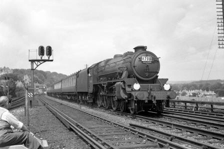 BR(M) 5MT class 44766 passing Preston Park Pullman Car Works, East Sussex with a LMR - Brighton service on Wednesday 30 Jul 1952 - J.H.W. Kent [090394]