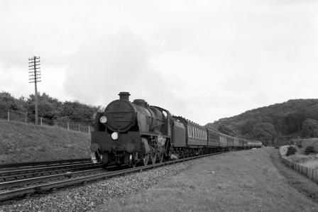 BR(S) U1 class 31902 at Patcham, East Sussex with the 6.28pm Brighton - Bedford service on Sunday 03 Aug 1952 - J.H.W. Kent [090407]