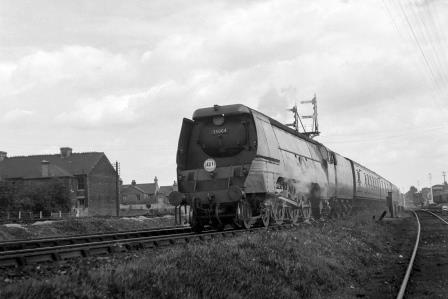 BR(S) Merchant Navy class 35004 'Cunard White Star' leaving Salisbury, Wiltshire with a Waterloo - West of England service on Thursday 21 Aug 1952 - J.H.W. Kent [090487]