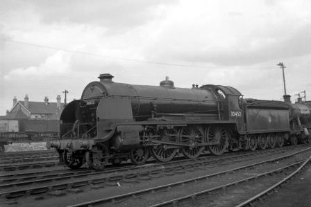 BR(S) King Arthur class 30452 'Sir Meliagrance' at Salisbury Shed, Wiltshire on Thursday 21 Aug 1952 - J.H.W. Kent [090497]