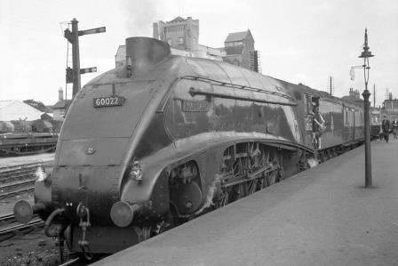 BR(E) A4 class 60022 'Mallard' at Cambridge Station, Cambridgeshire on Saturday 23 Aug 1952 - J.H.W. Kent [090511]